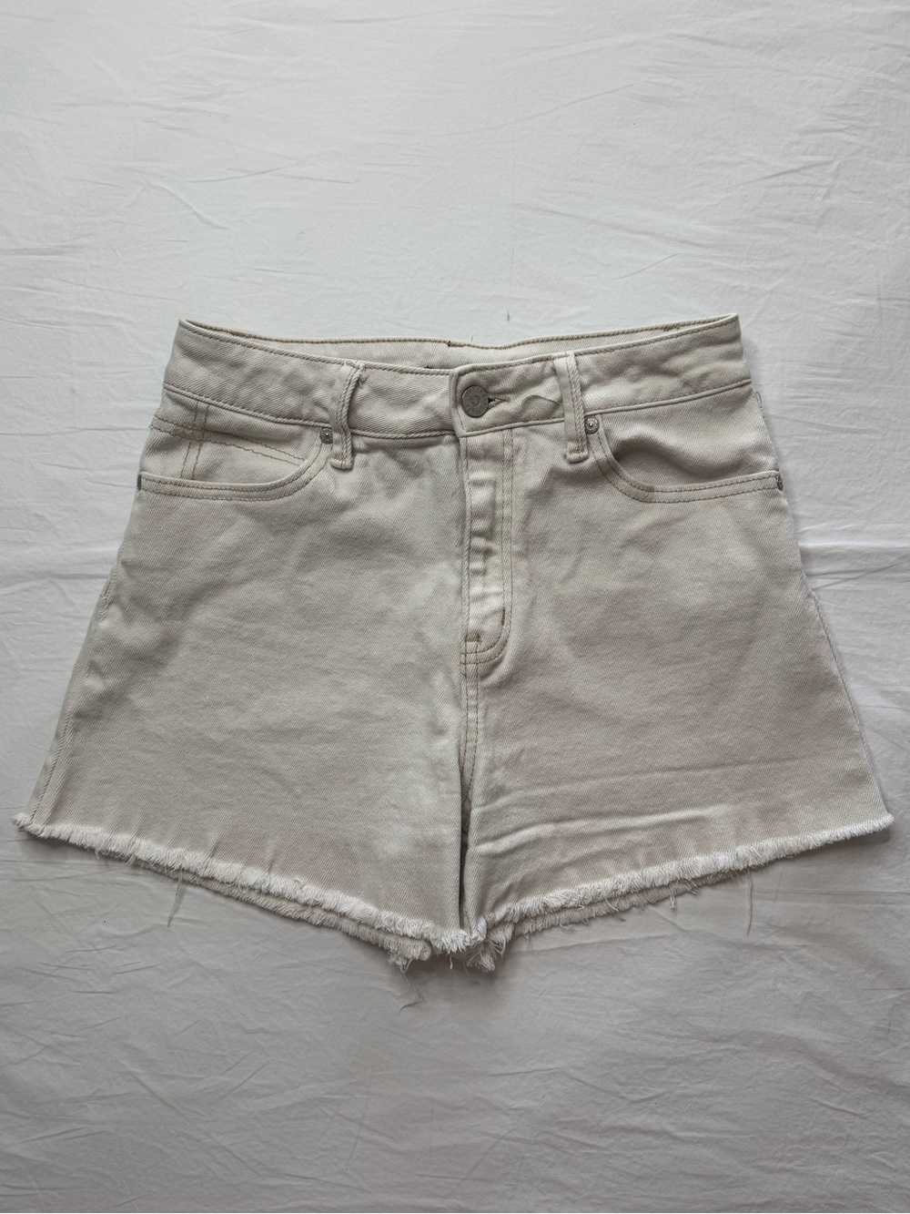 Sincerely Jules - Light Cream High-Rise Raw Hem Jean Shorts